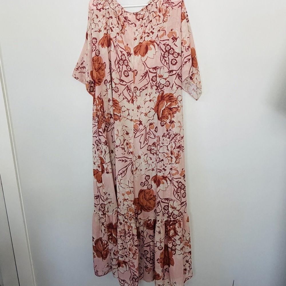 Elegant Floral Maxi Dress in Blush and Rust